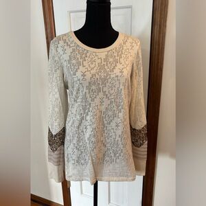 BKE Cream Patterned Long Sleeve Top